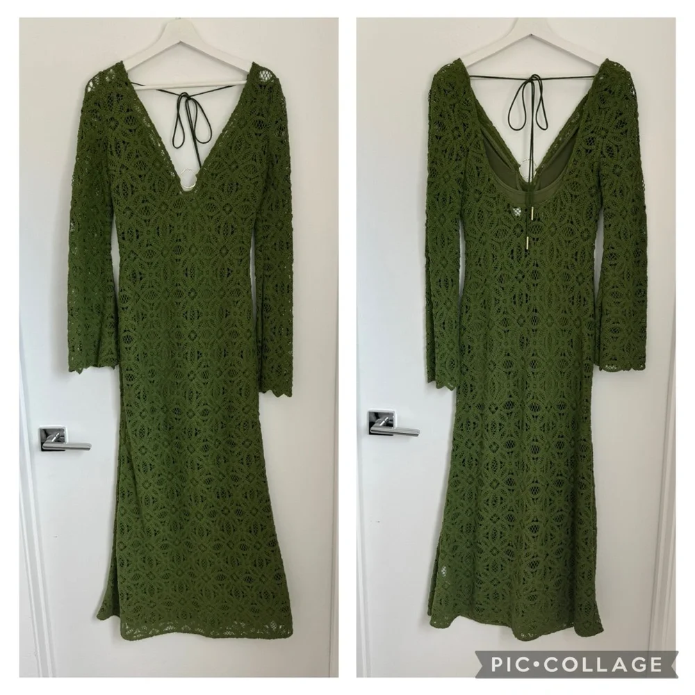 Significant Other 4 Green Crochet Imogen Maxi Dress Bell Sleeves - Picture 4 of 9